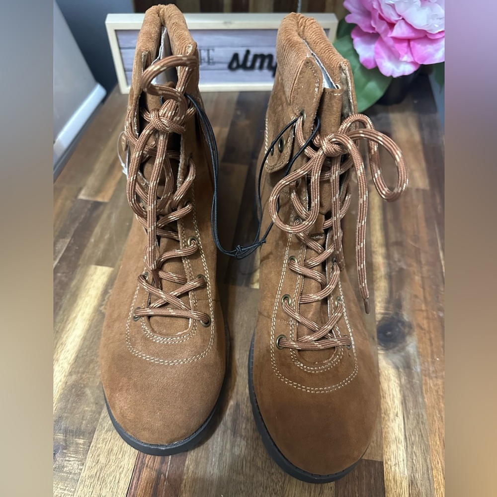 St. John's Bay Women's Brown Lace-Up Boots - Picture 2 of 6